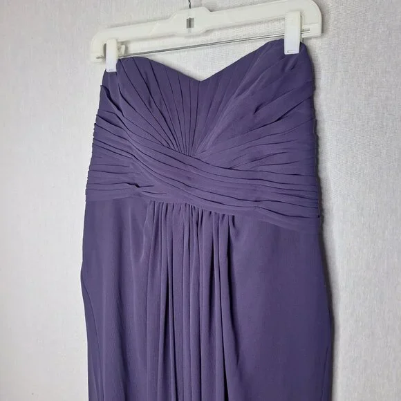 💙 David's Bridal Plum Chiffon Strapless Maxi Dress Size 12 Formal, bridesmaid, - Picture 3 of 8